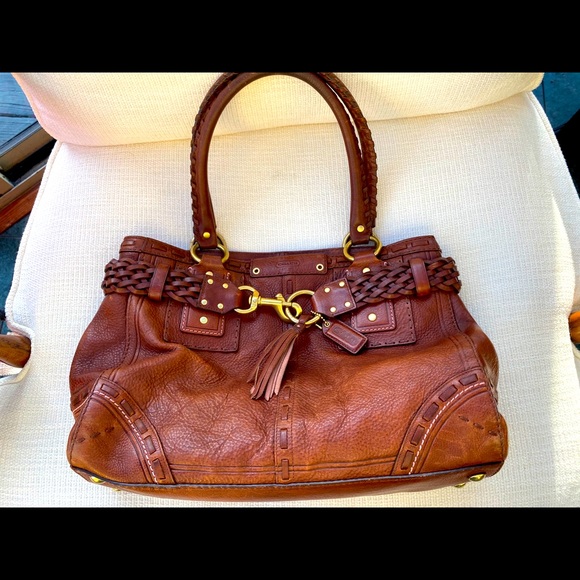 Large Coach Hamptons brown braid carryall - Picture 3 of 7